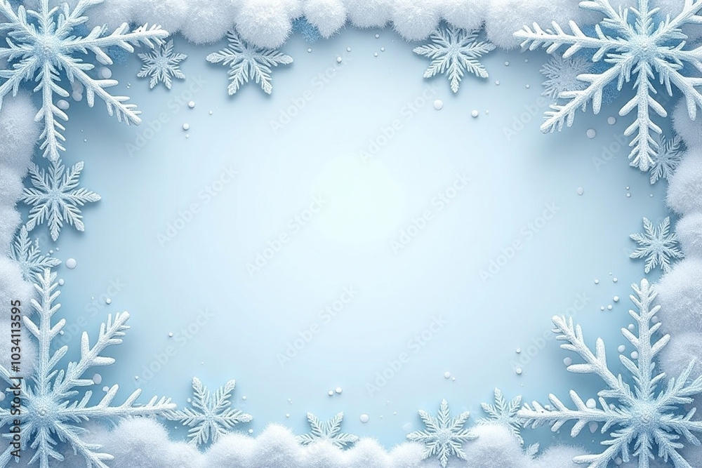 Wall mural snowflakes winter rectangle frame with custom text place