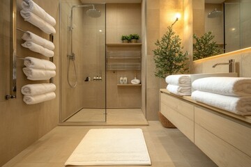 Fototapeta premium Modern spa-inspired bathroom with elegant design elements
