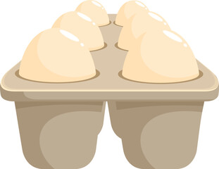 Six fresh white eggs are nestled in a cardboard egg box, ready for breakfast or baking