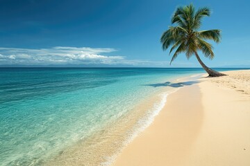 Naklejka premium Serene tropical beach with a lone palm tree