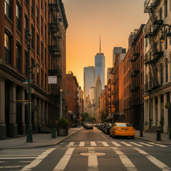 Obraz premium New York City street at sunset time background