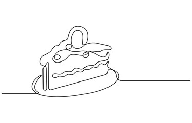 Continuous line drawing of a birthday cake with candle,Continuous Line Drawing of Happy Birthday Icon. Hand Drawn Symbol Vector Illustration, one continuous line drawing of birthday cake
