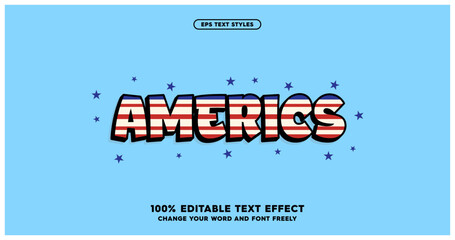Americs: Bold retro text effects in red, white, and blue, perfect for patriotic designs. Editable vector format for customization. 