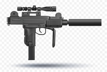 submachine gun uzi firearms modern weapons realistic vector illustrations