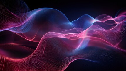Obraz premium Abstract digital art with pink and blue glowing waves.