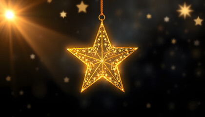 Fototapeta premium Christmas Golden Star In Shiny Night isolated with white highlights, png