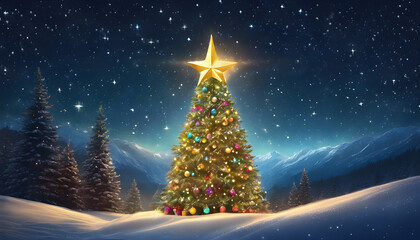 Magical Christmas Tree Under Starry Night Sky