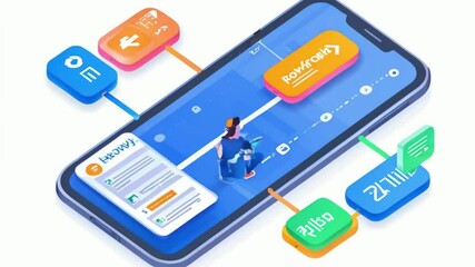 A smartphone displaying a user interacting with an app featuring various icons and options.