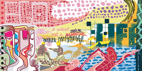 Graffiti vector abstract background with some pop art style