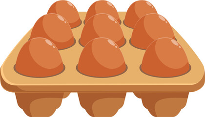 Ten brown chicken eggs are nestled in a cardboard egg tray
