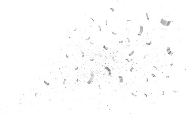 White Silver Falling Foil Confetti with Glitter Dust. Festive Background. Greeting Design. Congratulations Card