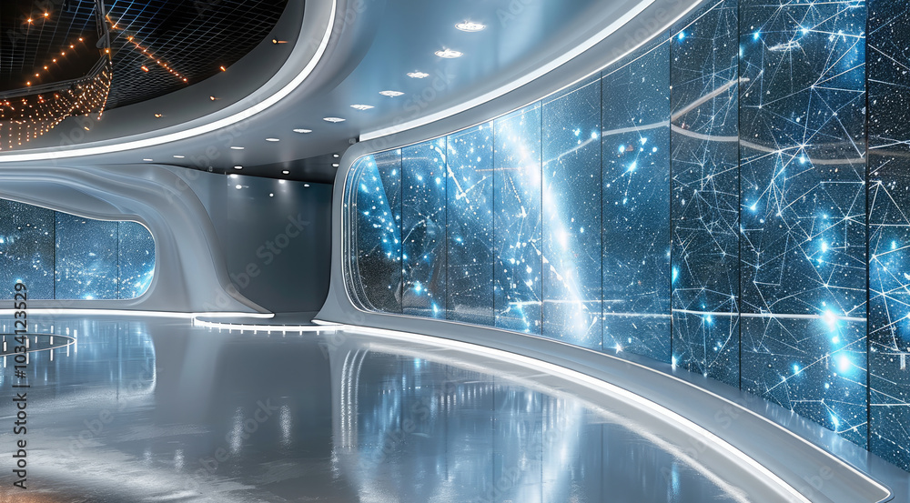 Leinwandbilder a futuristic convention stage centered on artificial intelligence, a large curved led screen display