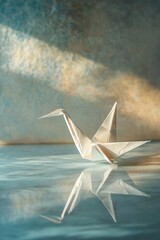 Elegant Origami Crane on a Minimalist Table