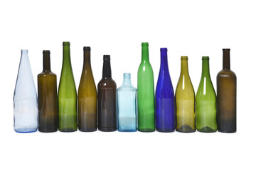 line of standing bottles used for recycling