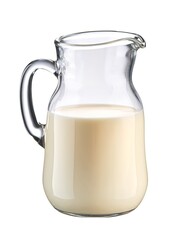 A transparent glass pitcher filled with a milk isolated on white background