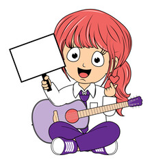 Cute Girl Cartoon Play Guitar