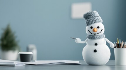 Snowman manager buying teambuilding activities and workplace accessories