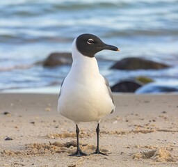 Fototapeta premium Gull black headed gull on a sandy beach