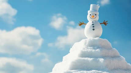 Snowman standing on top of a snow pyramid representing corporate growth