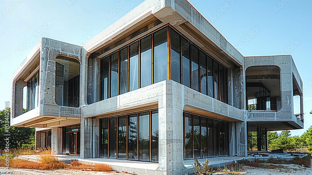 Poster make a large structure. the structure should be made of limestone, concrete, and glass, making it ov