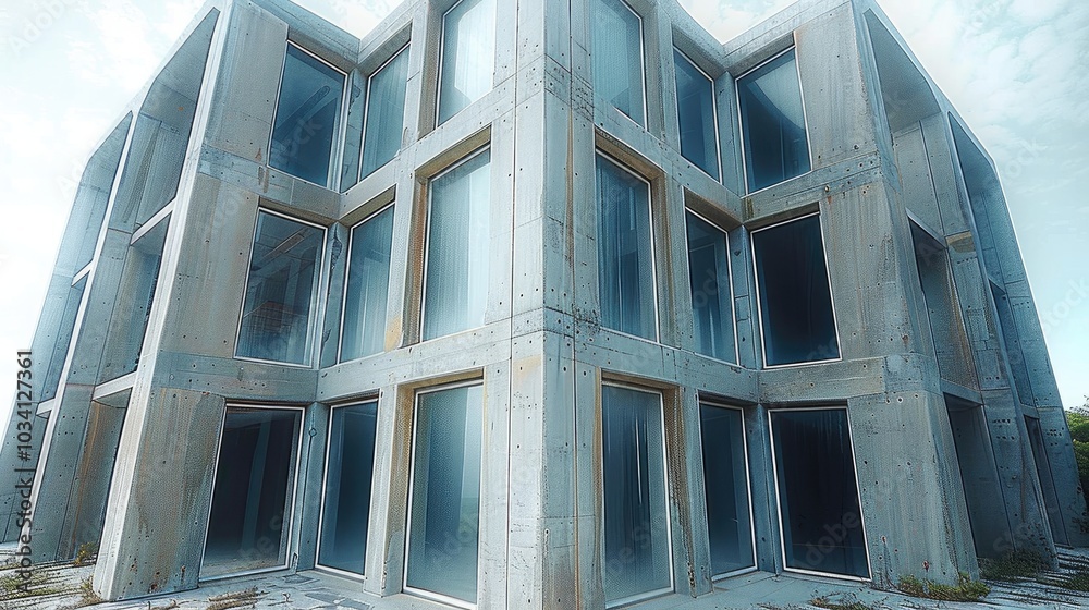Poster make a large structure. the structure should be made of limestone, concrete, and glass, making it ov