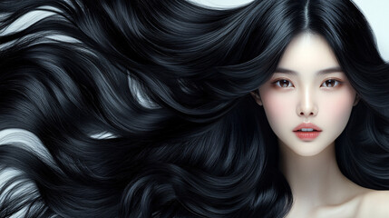 Obraz premium beautiful asian woman with long black hair