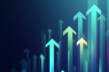 Abstract background with multiple blue and green arrows pointing upwards