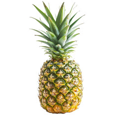 Fototapeta premium Freshly harvested pineapple with vibrant green leaves, displaying its textured yellow skin against a transparent background
