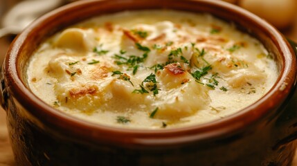 The national cuisine of Great Britain: Soup with cheese.