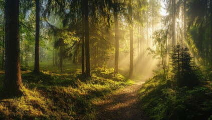 Fototapeta premium Sunbeams Through the Forest