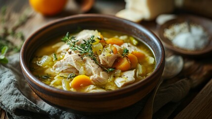 The national cuisine of Great Britain: Chicken soup with leeks.
