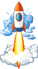 Rocket taking off amid clouds, dynamic and vibrant illustration