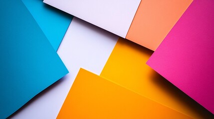 A vibrant arrangement of colorful paper sheets in various hues, showcasing shades of blue, orange, pink, white, and yellow, ideal for creative projects and crafts.