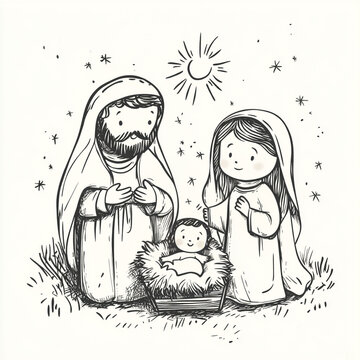recommend clip art: Nativity Scene. Christmas Illustration: Baby Jesus in the manger, Mary, Joseph.
