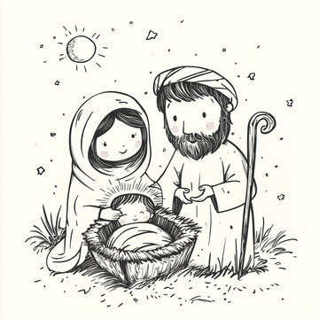 recommend clip art: Nativity Scene. Christmas Illustration: Baby Jesus in the manger, Mary, Joseph.