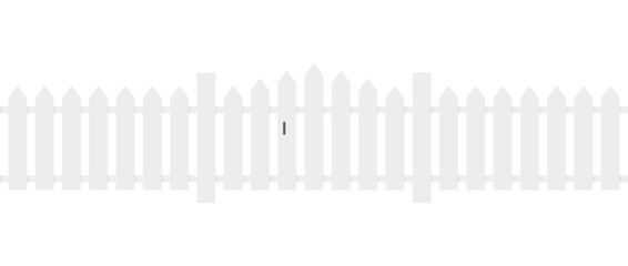 A classic white picket fence with a small gate