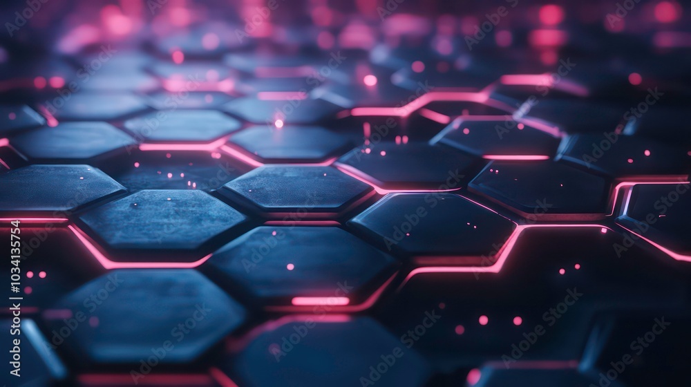 Canvas Prints abstract futuristic background with glowing pink hexagon shapes.