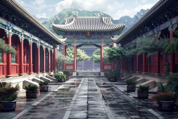 Obraz premium Hallway inside the Korean palace