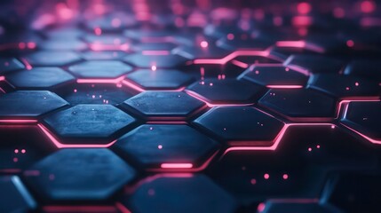 Obraz premium Abstract futuristic background with glowing pink hexagon shapes.