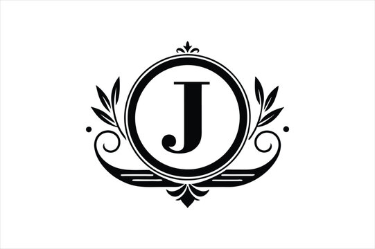  Logo type Typography Main icon letter j inside an emblem vector art illustration.