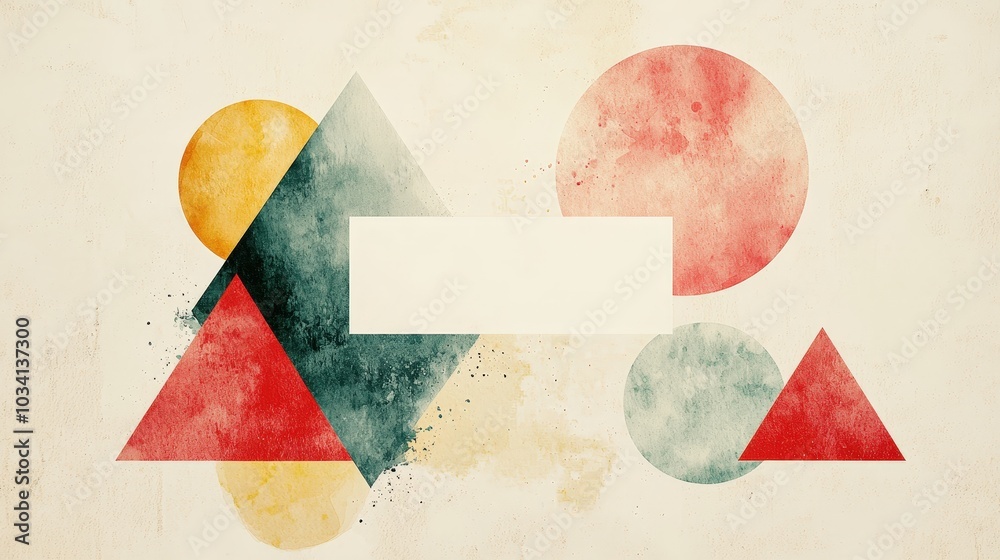 Poster this artwork showcases a blend of colorful geometric shapes, including triangles and circles, arrang