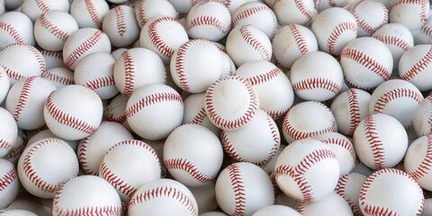 Pile of White Baseball Balls with Red Stitches