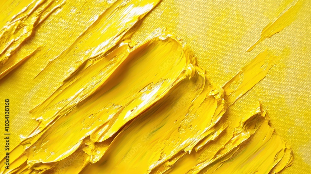 Poster Vivid yellow paint covers the canvas with bold, textured strokes, creating an engaging abstract piece that captures attention and evokes emotion