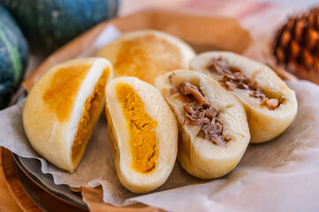 カボチャとキノコのおやき