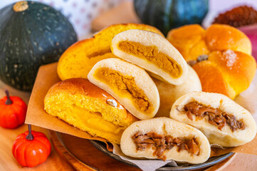 カボチャとキノコのおやき