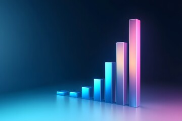 A 3D neon-lit bar graph showing increasing values.