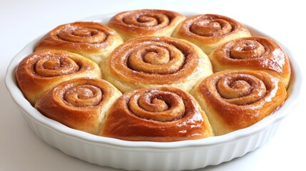  Close-up of freshly baked cinnamon rolls with a glossy icing glaze.