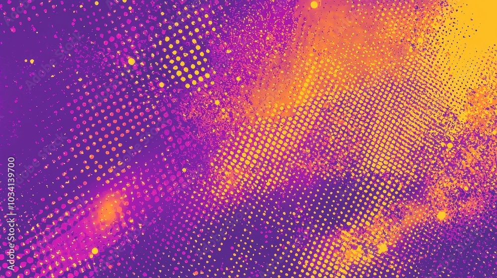 Poster this artwork features a striking combination of purple and orange dots, creating an energetic and te