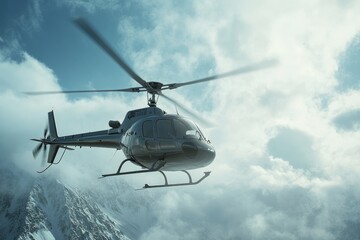 Fototapeta premium Helicopter Soaring High in the Expansive Azure Firmament