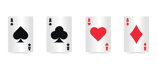 Vector realistic player casino classic cards set. Diamonds, Hearts, Spades, Clubs Suit. Poker Gambling cards	